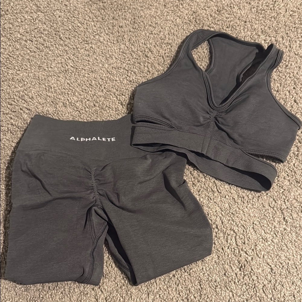 NWOT Alphalete Charcoal Activewear Sports Bra and Legging Set